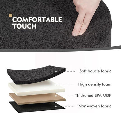 PINPLUS Round Ottoman with Storage Set of 2, Storage Ottoman with Tray, Teddy Velvet Ottoman Storage Modern Multifunctional Foot Rest Stool for Bedroom, Living Room, Dorm (Dark Grey)