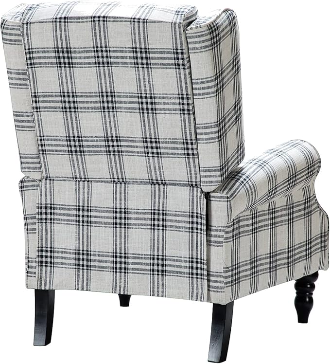 HULALA HOME Upholstered Wingback Recliner Chair Set of 2, Small Adjustable Footrest Push Back Single Reclining Sofa, Mid Century Modern Lounge Armchair for Living Room, Bedroom, Reading/Plaid Black