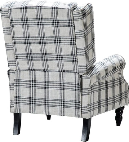 HULALA HOME Upholstered Wingback Recliner Chair Set of 2, Small Adjustable Footrest Push Back Single Reclining Sofa, Mid Century Modern Lounge Armchair for Living Room, Bedroom, Reading/Plaid Black