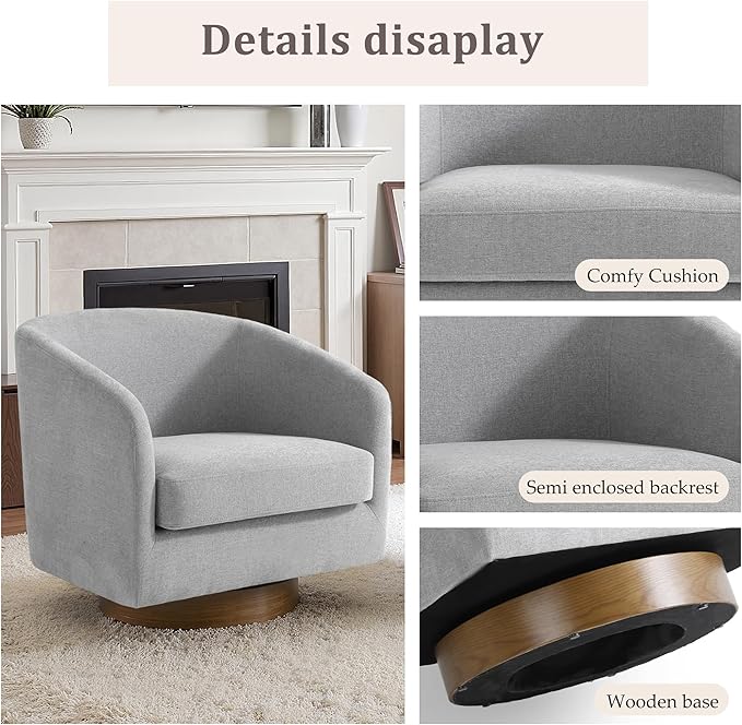 Lumibee Swivel Accent Chairs Set of 2, Chenille Fabric Swivel Barrel Chairs for Living Room, Modern Comfy Upholstered Round Armchairs Single Sofa Chairs for Bedroom, Club-Light Gray
