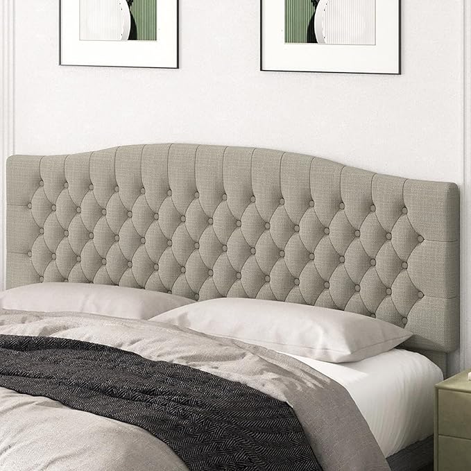 King Headboard Only, Upholstered Headboard King for Adjustable Bed Linen Tufted Calking Size Wall Mounted Head Board with Solid Wood Legs Head Board, Linen