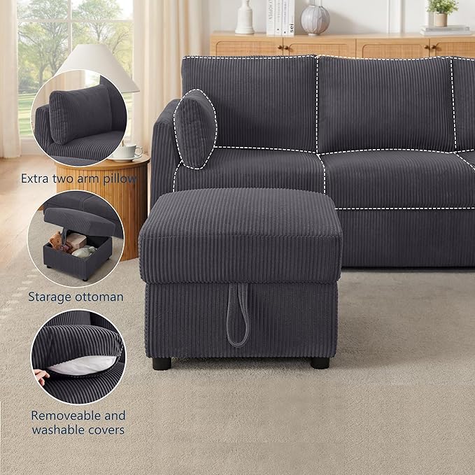 Small Storage Ottoman Sqare Footrest Bench Stool for Apartment,Bedroom,Living Room,Bonus Room and Compact Spaces. (Grey, Ottoman)