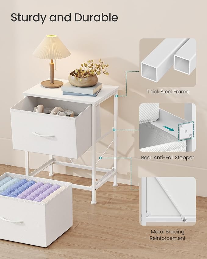 SONGMICS BELLAH Collection - Dressers for Bedroom, Chest of Drawers, Nightstands, 2 Drawers, Storage Organizer Unit, Closet, Entryway, Set of 2, Modern, Cloud White and Snow White ULGS112WH03S