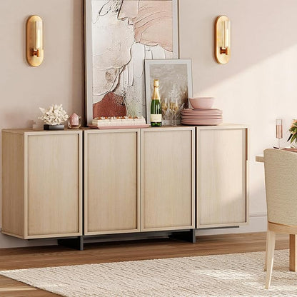 WAMPAT Modern Sideboard Buffet Cabinet with 4 Doors, Multifunctional Sideboard with Large Storage and T-Shaped Legs, Coffee Bar Cabinet Storage Cabinet for Kitchen, Living Room, Light Oak