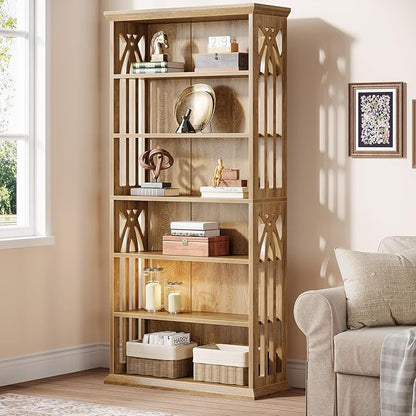 Tribesigns 6-Tier Bookshelf, 75-Inch Tall Bookcase, Large Bookshelves and Bookcases Freestanding Display Shelves, Wood Book Shelf for Living Room, Home Office, Bedroom, Light Brown