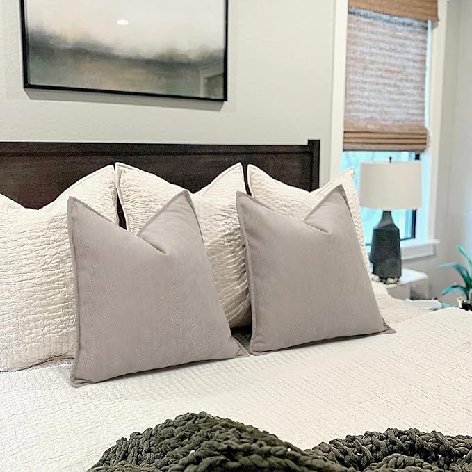 ZWJD Gray Pillow Covers 12x20 Set of 2 Chenille Pillow Covers with Elegant Design Soft and Luxurious Decorative Throw Pillows for Couch, Bed, and Home Decor