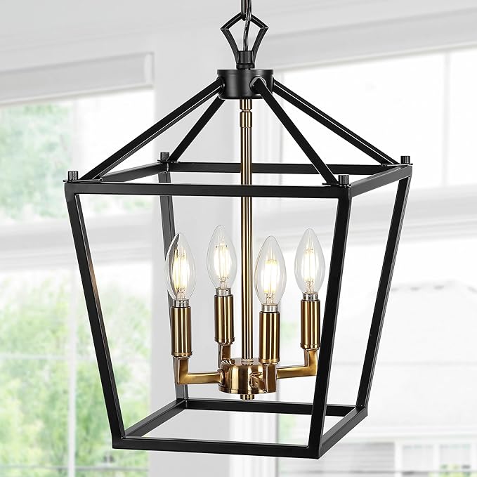 JONATHAN Y JYL7436D Pagoda Lantern Dimmable Adjustable Metal LED Pendant Classic Traditional Farmhouse Dining Room Living Room Kitchen Foyer Bedroom Hallway, 12 in, Oil Rubbed Bronze/Brass Gold