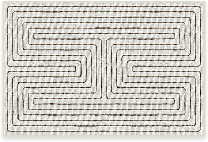 RUGGABLE x Jonathan Adler Machine Washable Modern Area Rug – Labyrinth Camel/Ivory 2x3, Stain-Resistant, Non-Slip – Small Rugs for Living Room, Bedroom, Hallway, Entryway & Bathroom–with Standard Pad
