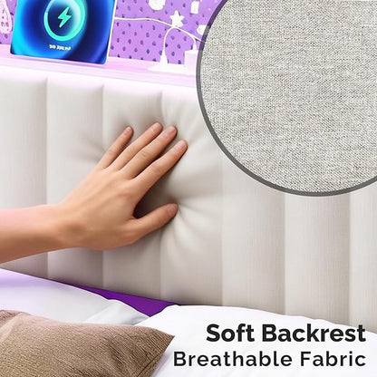 VINGLI King Size Headboard Only, Adjustable Upholstered Headboard with 2 Tier Shelves and Pegboard with Charging Stations and LED Lights, Modern Bed Headboard with Storage for Bedroom Decor