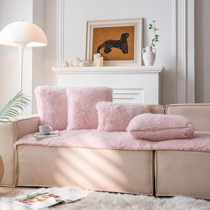 Neelvin Pink Faux Fur Cozy Fluffy Double-Sided Decorative Throw Pillow Covers 20x20 inch Set of 2,Velvet Pillowcase Cushion Case for Sofa Couch