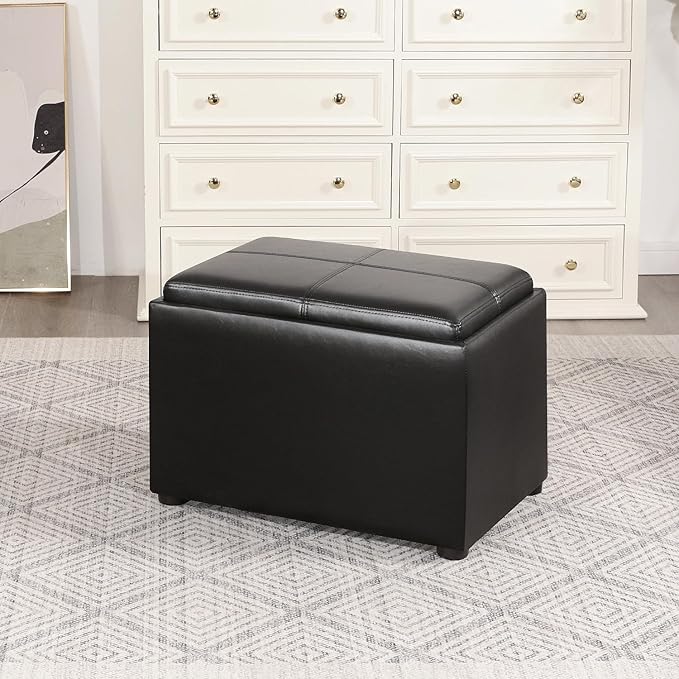 Adeco 22 Inches Storage Ottoman Bench, Non-Folding End of Bed Foot Rest Stools Ottoman with Thicker Foam Padded Seat, Upholstered Storage Chest for Living Room, Entryway, Bedroom