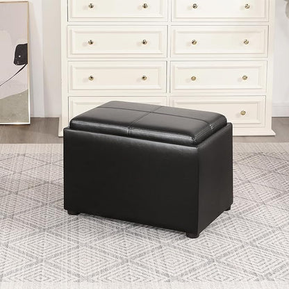 Adeco 22 Inches Storage Ottoman Bench, Non-Folding End of Bed Foot Rest Stools Ottoman with Thicker Foam Padded Seat, Upholstered Storage Chest for Living Room, Entryway, Bedroom