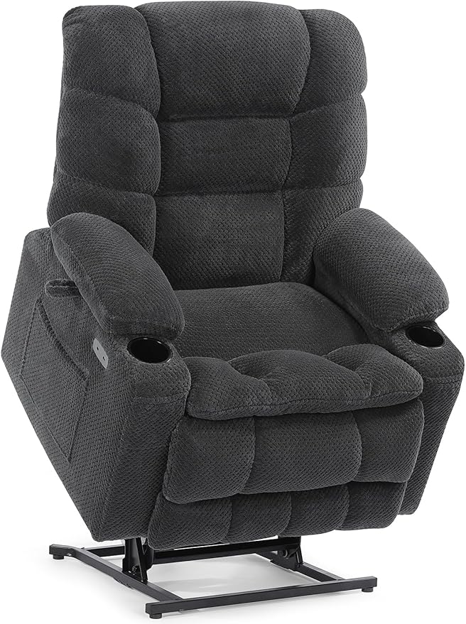 EONIX Dual Motor Wide Power Lift Recliner Chair for Elderly, Oversized Lay Flat Lift Chair with Heat and Massage and Cup Holders, 400lbs Heavy Duty Big and Tall Lift Recliner, Dark Grey Grey