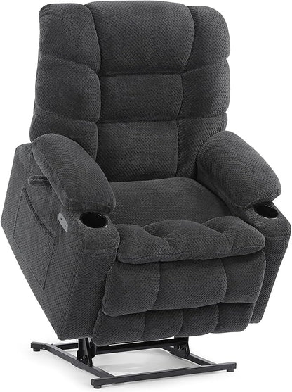 EONIX Dual Motor Wide Power Lift Recliner Chair for Elderly, Oversized Lay Flat Lift Chair with Heat and Massage and Cup Holders, 400lbs Heavy Duty Big and Tall Lift Recliner, Dark Grey Grey