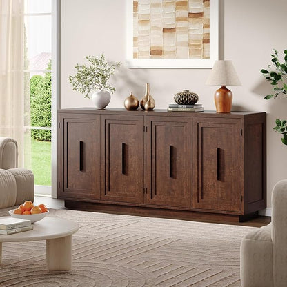 ONBRILL 63 Inches Sideboard Buffet Cabinet with Storage, 4 Doors Large Storage Cabinets with Adjustable Shelves, Modern Sideboard for Kitchen, Living Room, Entryway, Dark Walnut