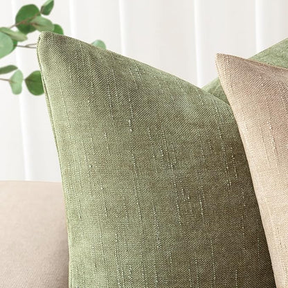 Foindtower Pack of 2 Soft Textured Chenille Throw Decorative Pillow Covers Square Accent Solid Cushion Cover Cozy Neutral Farmhouse Pillow Case for Couch Sofa Bedroom Living Room 16x16 Inch,Sage Green