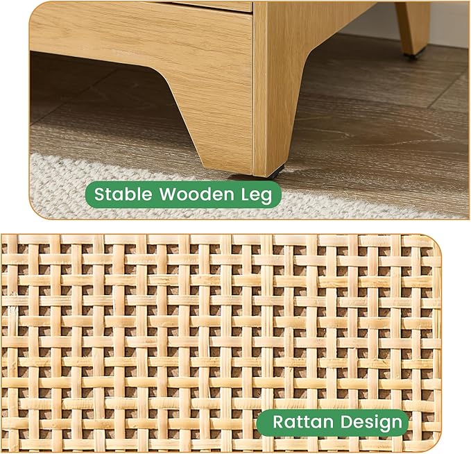Natural Rattan 9-Drawer Dresser | Modern Bohemian Storage Chest – Includes Anti-Tip Wall Straps & Metal Slides | Versatile Furniture for Bedroom or Living Room