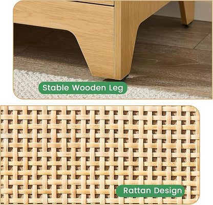 Natural Rattan 9-Drawer Dresser | Modern Bohemian Storage Chest – Includes Anti-Tip Wall Straps & Metal Slides | Versatile Furniture for Bedroom or Living Room