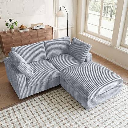 L Shaped Sofa with Ottoman, 78.74" Modular Sectional Couches for Living Room, Loveseat Couch with Removable Covers, Plush Deep Seat Sleeper Sofa for Apartment and Small Space, Gray