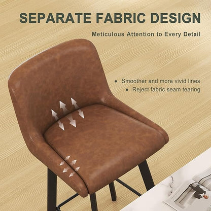 Swivel Bar Stools Set of 3, 30''H Upholstered Barstools with Backs, Modern Counter Height Bar Stool Chairs for Kitchen Island, Metal Legs, Faux Leather, Brown Counter Stools