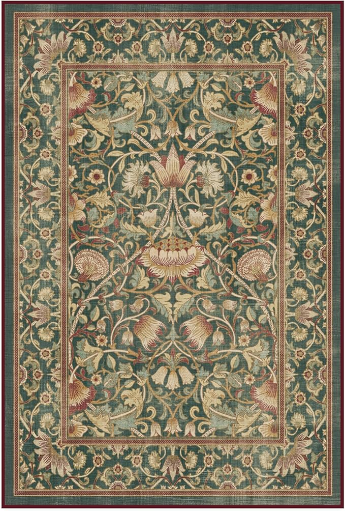 RUGGABLE x Morris & Co Machine Washable Area Rug – Lodden Soft Evergreen & Gold 4x6, Stain-Resistant, Non-Slip – Medium Rugs for Living Room, Bedroom, Hallway, Entryway & Office–with Standard Pad