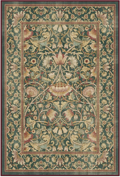 RUGGABLE x Morris & Co Machine Washable Area Rug – Lodden Soft Evergreen & Gold 4x6, Stain-Resistant, Non-Slip – Medium Rugs for Living Room, Bedroom, Hallway, Entryway & Office–with Cushioned Pad