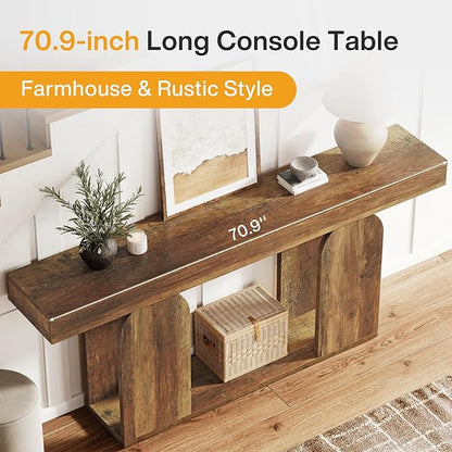 Tribesigns Farmhouse Wood Console Table, 70.9-Inch Entryway Accent Table with U-Shaped Base, 2-Tier Extra Long Sofa Tables for Entrance, Hallway, Living Room (Vintage Brown)