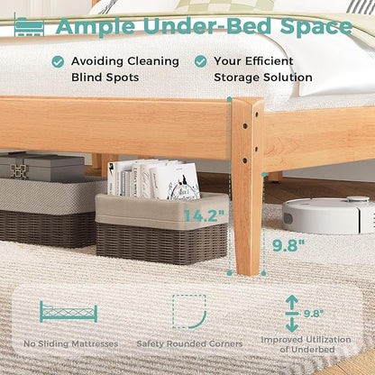 Solid Wood King Size Bed Frame with Ladder Headboard, Malaysian Oak Platform Bed Frame, Modern Bedframe with Wooden Slats, No Box Spring Needed, Easy Assembly, King Size, Rustic Pine