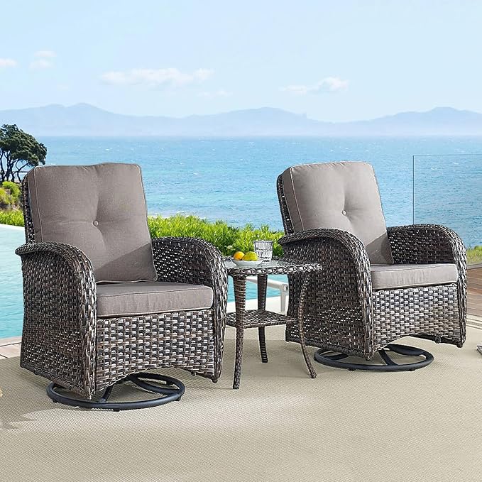 HUMMUH 5-Piece Patio Furniture Wicker Outdoor Conversation Set,All-Weather Rattan Swivel Chairs Bistro Set with Loveseat Coffee Table for Backyard,Poolside,Deck(Brown/Grey)
