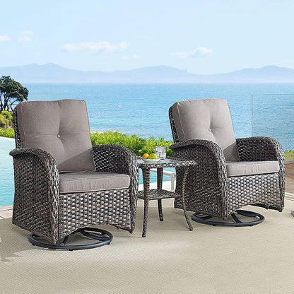 HUMMUH 5-Piece Patio Furniture Wicker Outdoor Conversation Set,All-Weather Rattan Swivel Chairs Bistro Set with Loveseat Coffee Table for Backyard,Poolside,Deck(Brown/Grey)