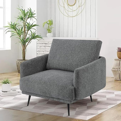 Oversized Accent Chair for Living Room Chairs Reading Arm Chair Comfy Modern Single Sofa Side Chairs with Metal Legs & Soft Cushion for Bedroom, Waiting Room (Chenille Dark Grey, Set of 1)