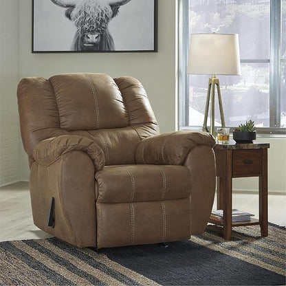 Signature Design by Ashley McGann Faux Leather Oversized Manual Rocker Recliner, Light Brown