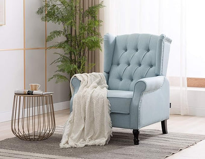 Artechworks Winged Fabric Modern Accent Chair Tufted Arm Club Chair Linen Single Sofa with Wooden Legs Comfy Upholstered for Reading Living Room Bedroom Office,Light Blue
