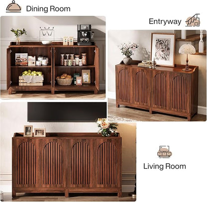Tribesigns 57" Buffet Cabinet with Storage, Walnut Farmhouse Sideboard Cabinet with Doors & Shelves, Freestanding Wooden Accent Sideboard for Dining Room, Kitchen, Living Room