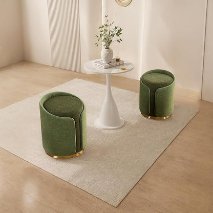 Swivel Vanity Stool with Gold Base Comfy Vanity Chair Modern Round Stool for Makeup Vanity Ottoman Foot Rest for Bedroom livingroom (Green)