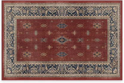 RUGGABLE Washable Vintage Area Rug – Verena Amber Red 2x3, Stain-Resistant, Non-Slip – Small Machine Washable Rugs for Living Room, Bedroom, Hallway, Entryway & Bathroom–with Cushioned Pad