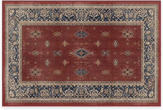 RUGGABLE Washable Vintage Area Rug – Verena Amber Red 2x3, Stain-Resistant, Non-Slip – Small Machine Washable Rugs for Living Room, Bedroom, Hallway, Entryway & Bathroom–with Cushioned Pad