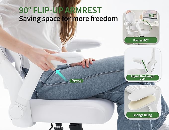 White Ergonomic Office Chair: Mesh Desk Chair Comfy with Adjustable Lumbar Support 400lbs High Back Computer Gaming Chair - Big and Tall Office Chairs with Extra Wide Seat-Adults Home Office