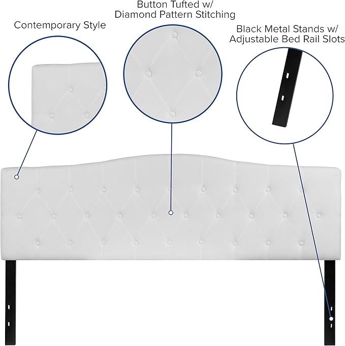 BizChair Tufted Upholstered King Size Headboard in White Fabric