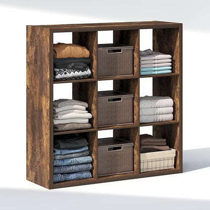 Furinno Cubic Closet Organizers and Storage, 9-Cube Closet Organizer, Open Shelf Closet Storage, Extra Thick Frame for Wardrobe, Bedroom, Living Room, Amber Pine