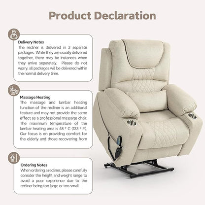Oversized Lazy Boy Recliner Chair, 2 Motor Leather Recliner, Nursing Lift Chair with Massage and Lumbar Heating, Functional Adult Power Recliner with Cup Holders