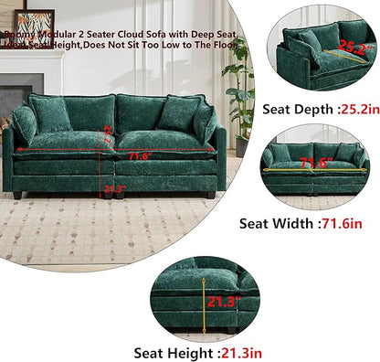 Aoowow Modular Sectional 2 Seater Cloud Sofa Couch for Living Room,78" Loveseat Couch with Deep Seat,Modern Chenille 2 Seat Sofas,Fluffy Small Couches for Bedroom,Small Spaces (Green, 2 Seater)