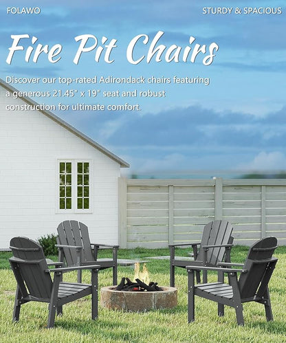 Adirondack Chair Set of 2, All Weather HDPE Fire Pit Chairs, Oversized Plastic Adirondack Chair for Outdoor, Balcony, Deck, Backyard, Patio, Garden, Poolside, Lawn Grey