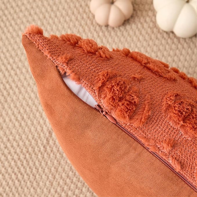 Kevin Textile Fall Pumpkins Pillow Covers 18x18 Inch Set of 2 Cute Autumn Decorative Square Pillowcases Soft Faux Fur Cushions Harvest Gift for Couch Sofa Chair Bedroom Home Decor, Rust