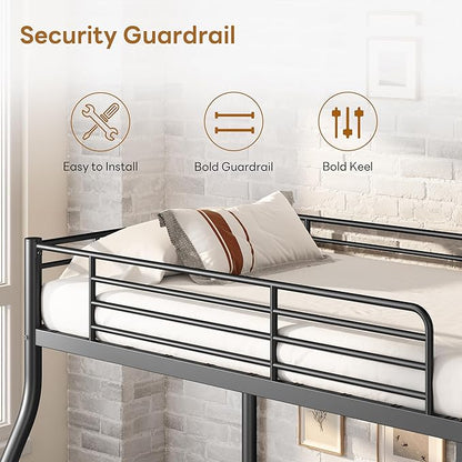 soges Metal Bunk Beds Twin Over Full Size with Ladder & Guardrail, Heavy Duty for Teens & Adults, Space Saving, No Box Spring Needed, Idea for Dorms & Small Rooms, Black