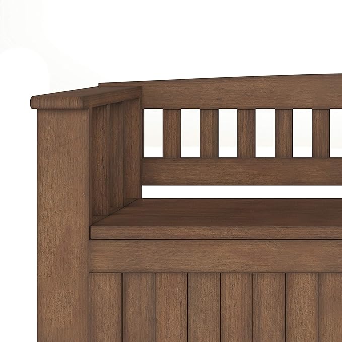 SIMPLIHOME Acadian SOLID WOOD 48 Inch Wide Transitional Entryway Storage Bench in Rustic Natural Aged Brown, For the Living Room, Entryway and Family Room