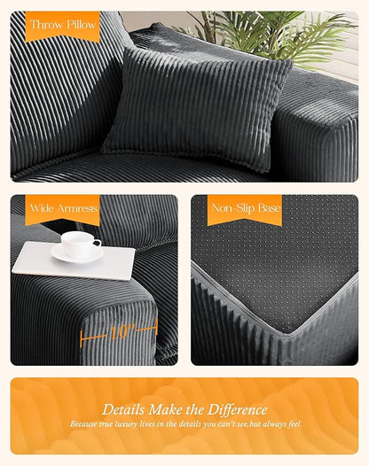 107" Comfy Cloud Couch with L-Shape Chaise & Deep Seat, Modular Sectional Sofa in a Box, Boneless Upholstered Couches for Living Room, No Assembly Required (Soft Corduroy, Gray)