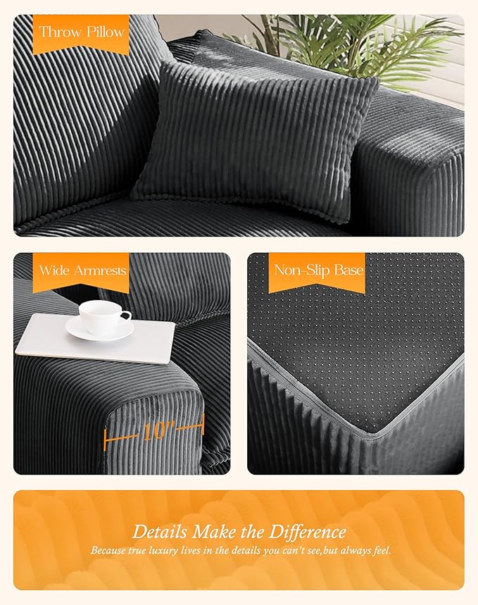 137" Comfy Cloud Couch with U-Shape Chaise & Deep Seat, Modular Sectional Sofa in a Box, Boneless Upholstered Couches for Living Room, No Assembly Required (Soft Corduroy, Gray)
