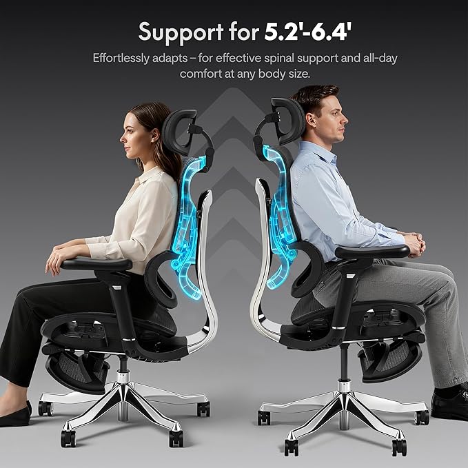 FLEXISPOT ErgoX Max Ergonomic Office Chair with footrest Black - Aluminum Alloy Frame & Base, 661 lb Capacity, 5D Armrests, 4D Adaptive Lumbar & 4D Headrest