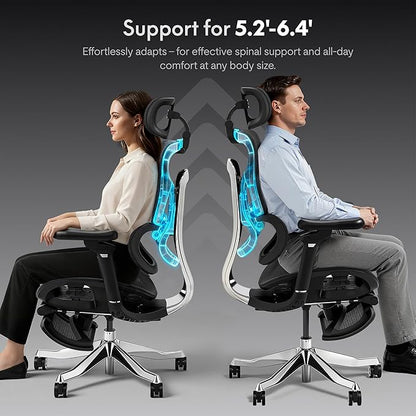 FLEXISPOT ErgoX Max Ergonomic Office Chair with footrest Black - Aluminum Alloy Frame & Base, 661 lb Capacity, 5D Armrests, 4D Adaptive Lumbar & 4D Headrest